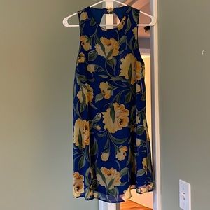 Lulus floral dress with high neck line and open back